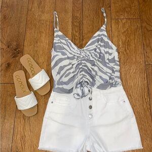 Zebra Print Top with ruched tie detail